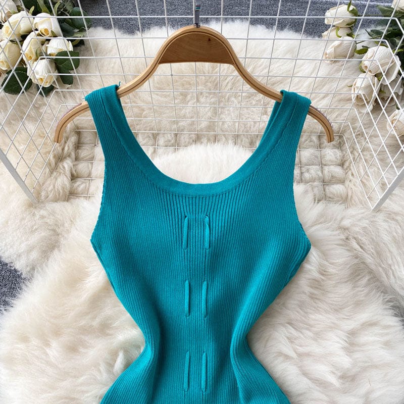 Summer Sexy V Neck Backless Thin Elastic Rib-Knit Drawstring Wrap Vest Dress Women Casual Chic Slim Bodycon Dresses Ladies