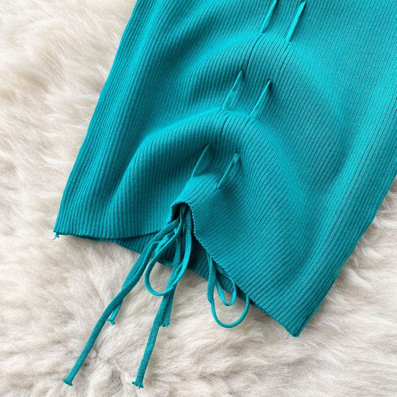 Summer Sexy V Neck Backless Thin Elastic Rib-Knit Drawstring Wrap Vest Dress Women Casual Chic Slim Bodycon Dresses Ladies