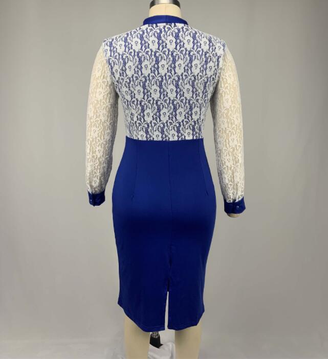 Summer Sheath Drawstring Lace Sleeve Split Plus Size Lady Career Dress