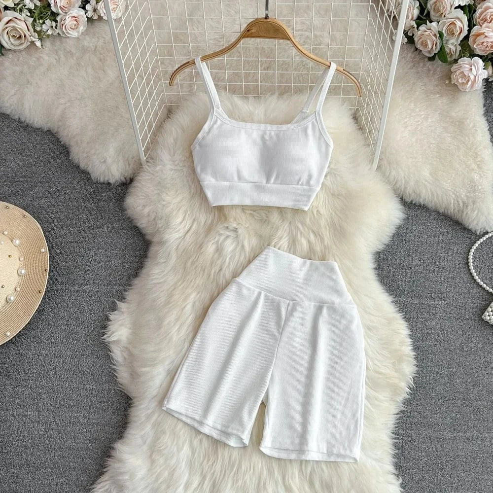 Summer Sports Fashion Suit Women Yoga Halter Undershirt Shorts Two Piece Set