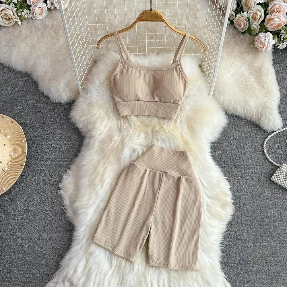 Summer Sports Fashion Suit Women Yoga Halter Undershirt Shorts Two Piece Set