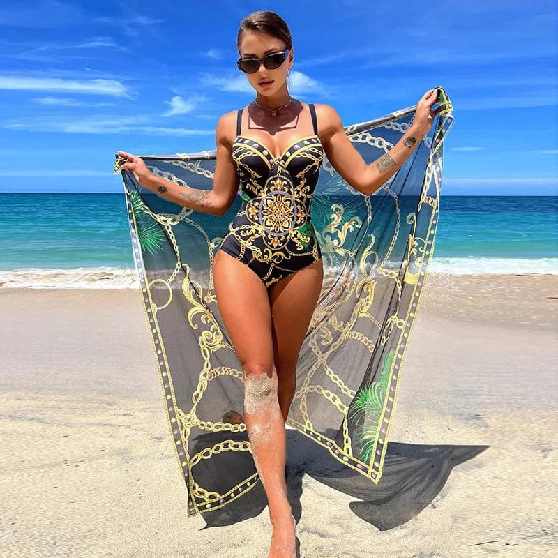 Summer Surfing Swimwear 2024 Designer Printing Halter High Waist Swimsuit Cover Ups Bathing Suits For Women