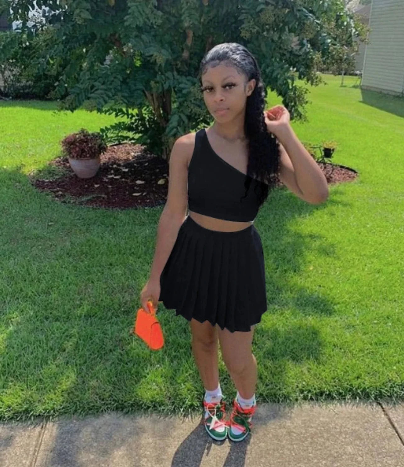 Summer Two Piece Skirt Set Women Clothing Tracksuit One Shoulder Top Pleated Skirt 2 Piece Tennis Skirt Outfits