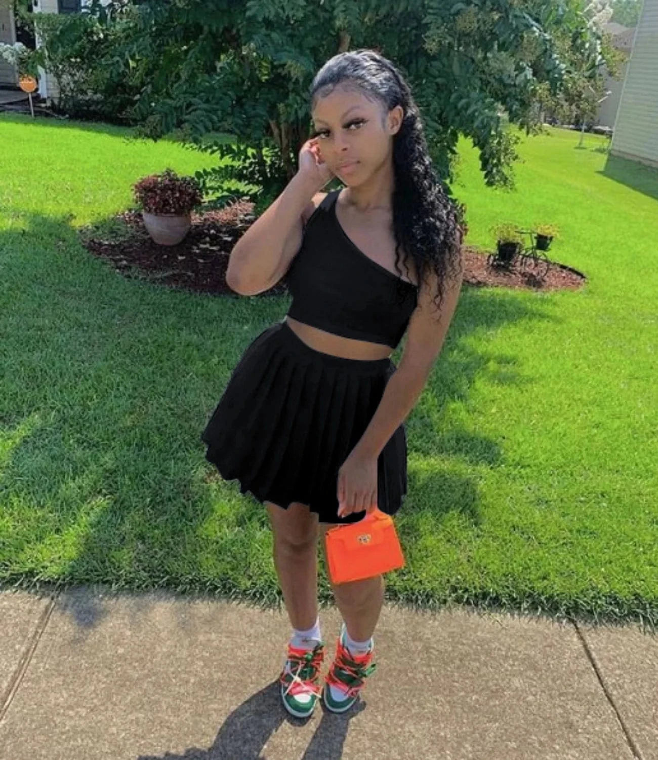 Summer Two Piece Skirt Set Women Clothing Tracksuit One Shoulder Top Pleated Skirt 2 Piece Tennis Skirt Outfits