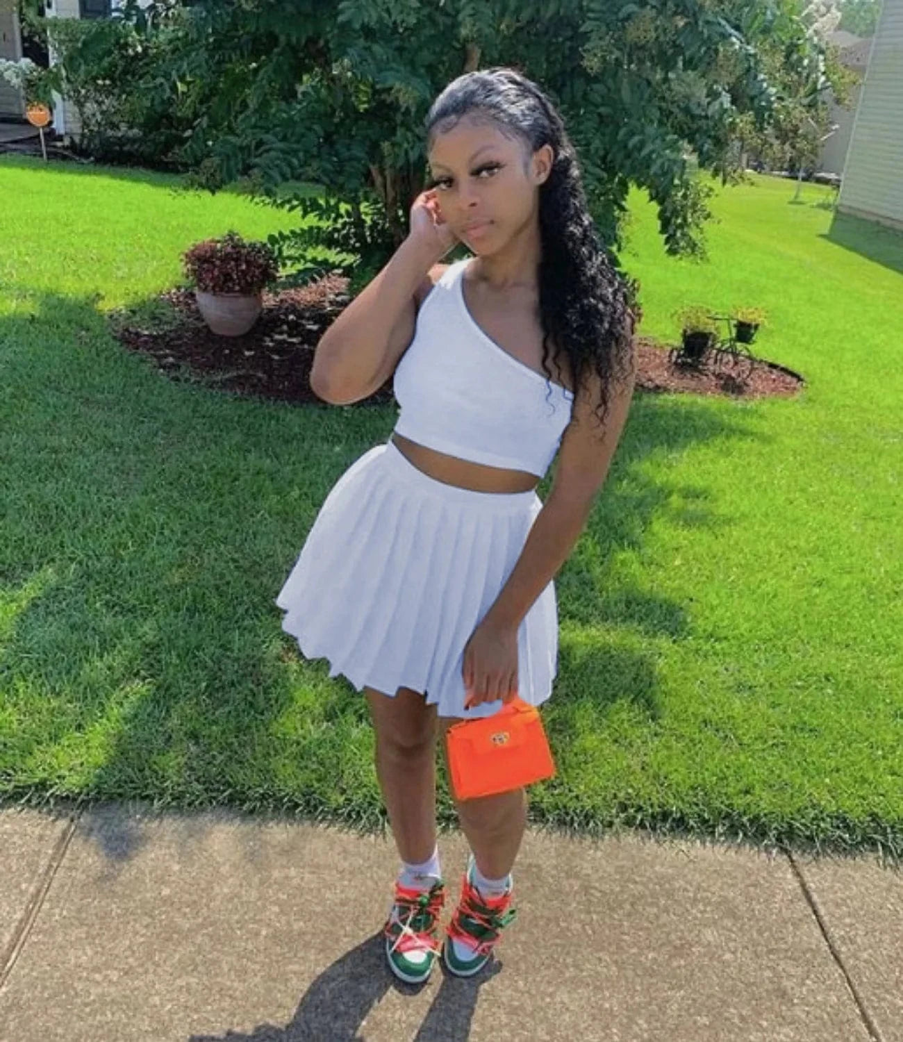 Summer Two Piece Skirt Set Women Clothing Tracksuit One Shoulder Top Pleated Skirt 2 Piece Tennis Skirt Outfits