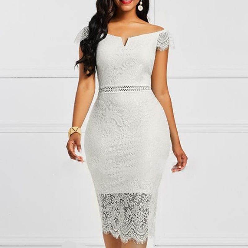 Summer Wholesale Red Blue Slash Neck Bodycon Lace Casual Dress Ladies