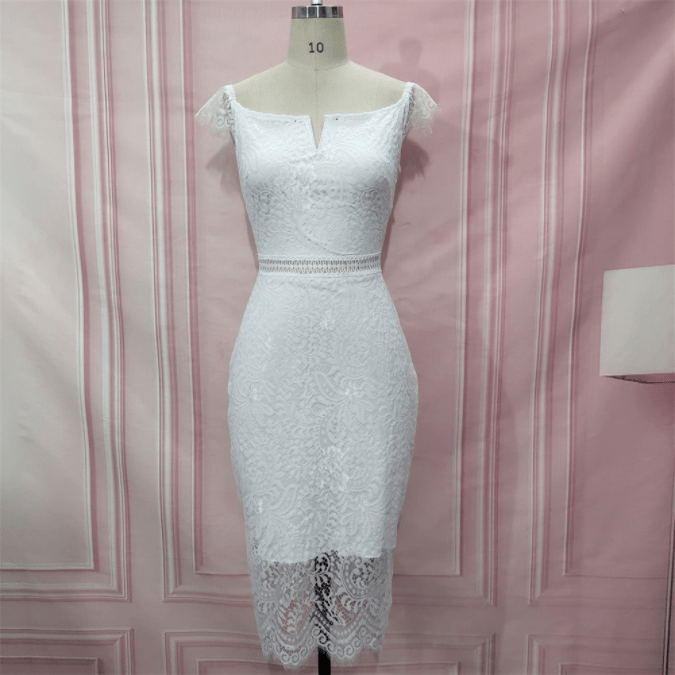 Summer Wholesale Red Blue Slash Neck Bodycon Lace Casual Dress Ladies