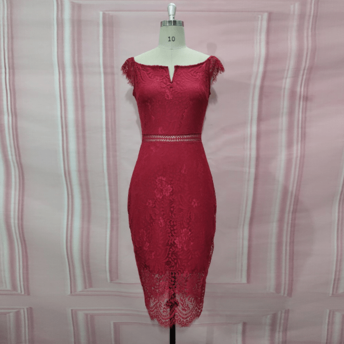 Summer Wholesale Red Blue Slash Neck Bodycon Lace Casual Dress Ladies