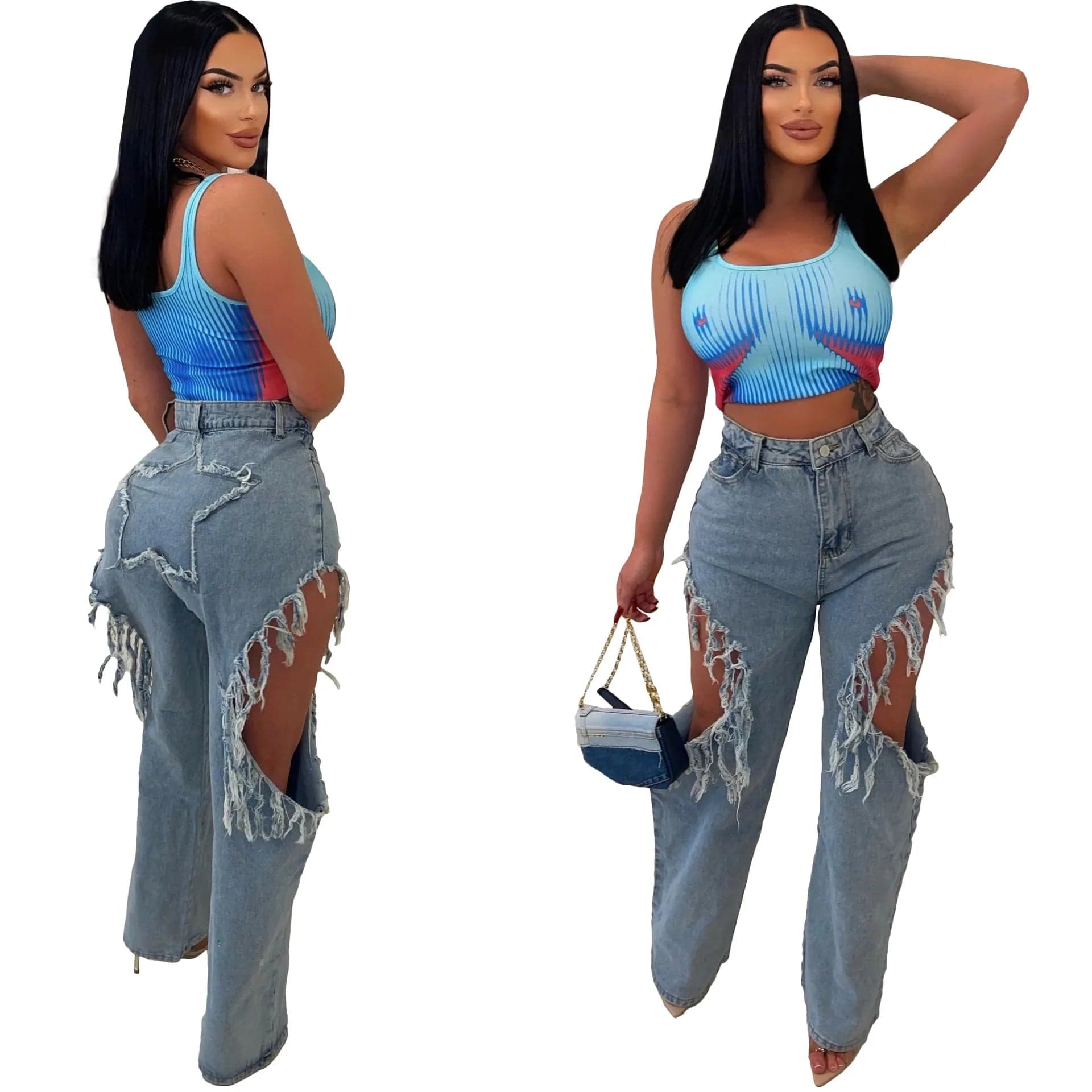 Summer Women's Fashion Sexy Ripped Wash Denim Pants Stretch High Waist Pantalon Jean Femm For Women