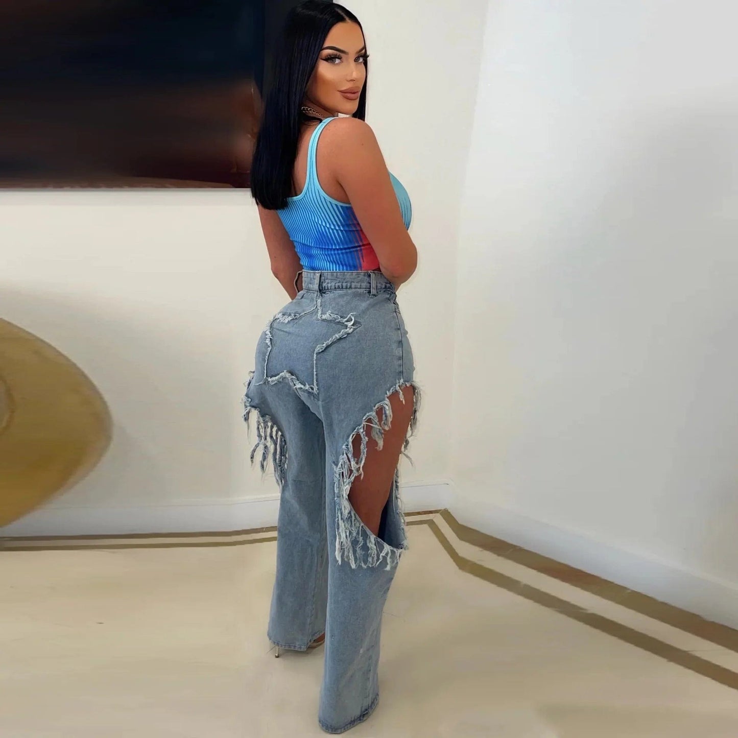 Summer Women's Fashion Sexy Ripped Wash Denim Pants Stretch High Waist Pantalon Jean Femm For Women