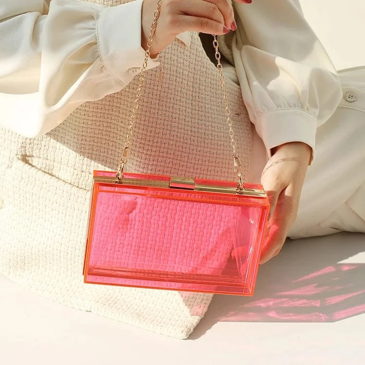 Summer women transparent acrylic colorful evening bag clear box clutch