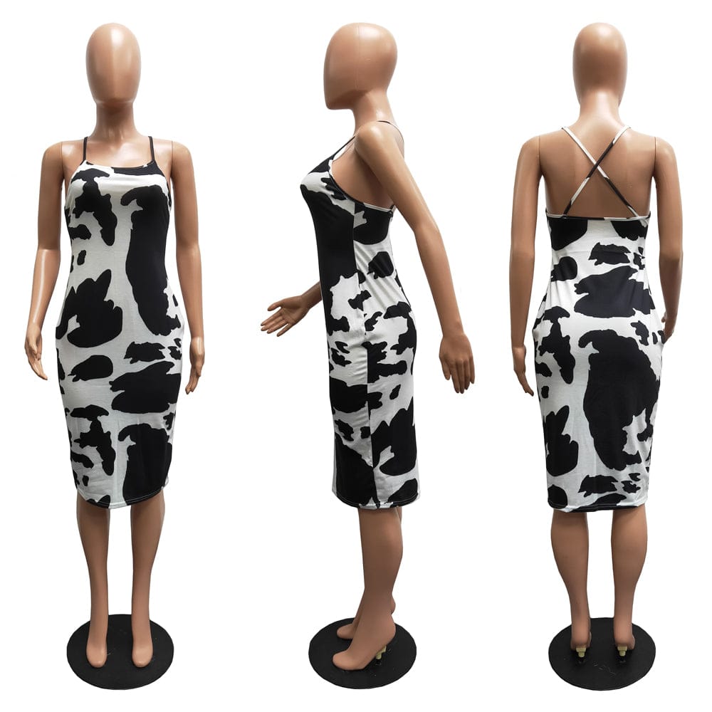 Sundresses Women Summer 2023 Backless Spaghetti Strap Print Sun Dress for Woman Street Sexy Midi Tight Fitted Bodycon Dresses