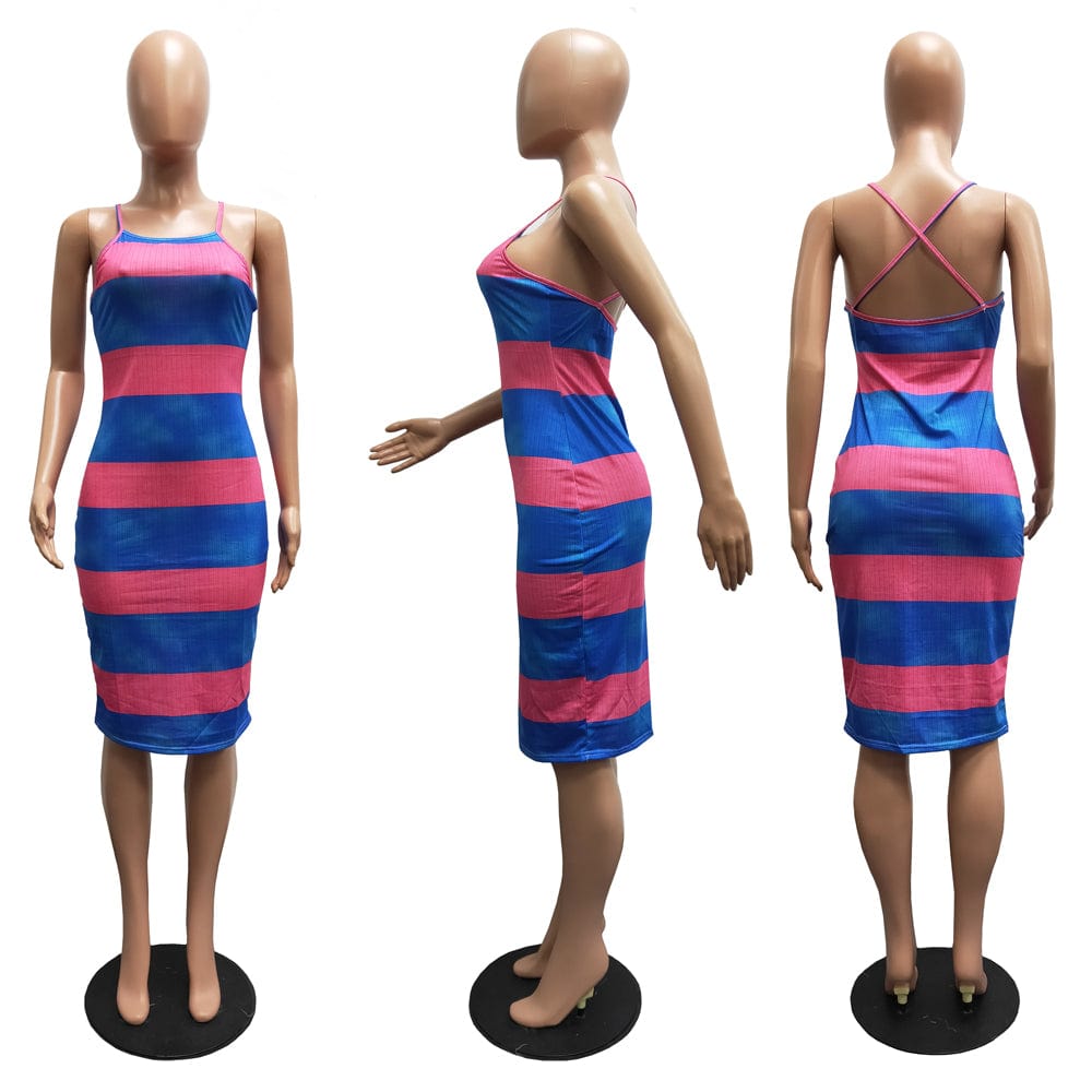 Sundresses Women Summer 2023 Backless Spaghetti Strap Print Sun Dress for Woman Street Sexy Midi Tight Fitted Bodycon Dresses