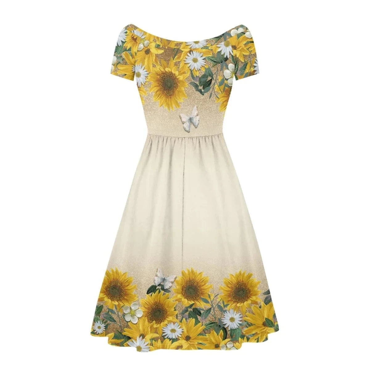 Sunflower Print 2024 Women's Summer Short Sleeve Casual Dress Crew Neck Beach Cover Up Cute Girl Floral Casual Dresses for Women