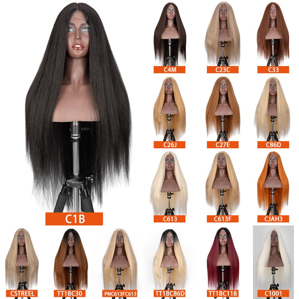 Super Long and Soft Silky Straight Ombre Heat Resistance Synthetic Lace Front Wig Blonde Synthetic Wig For Black Women
