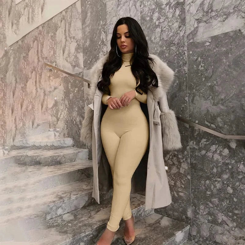 Super September Free design Custom logo turtle neck long sleeve long pant Minor order One piece Rompers Women jumpsuit