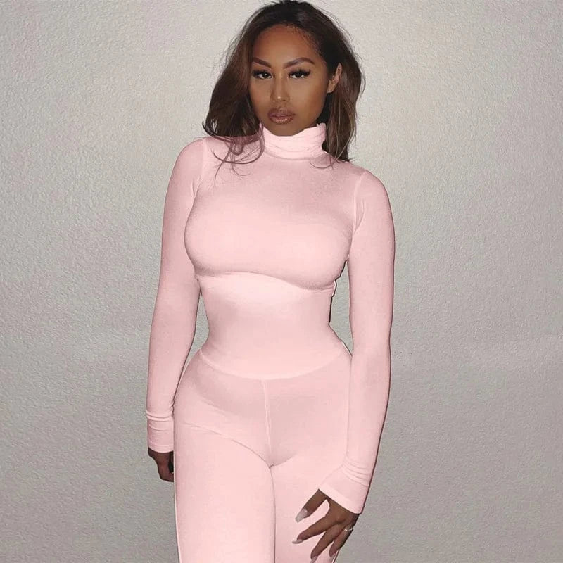 Super September Free design Custom logo turtle neck long sleeve long pant Minor order One piece Rompers Women jumpsuit
