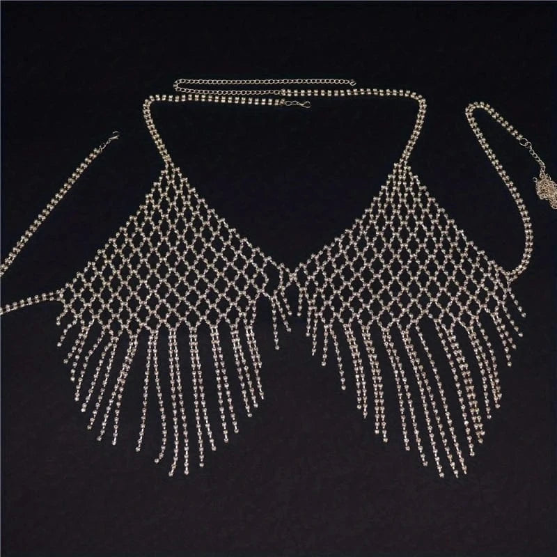 Super Shiny Crop Top Bra Chest Chain Iced Out Shiny Rhinestone Bling Bling Copper Body Chain Jewelry Accessories