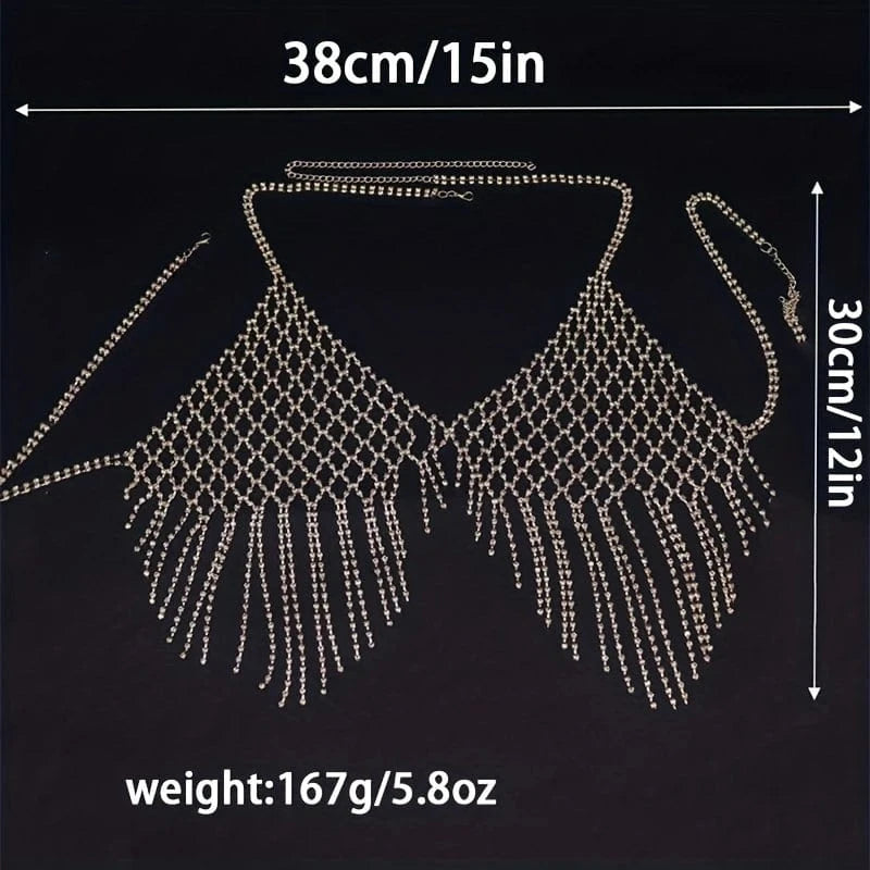 Super Shiny Crop Top Bra Chest Chain Iced Out Shiny Rhinestone Bling Bling Copper Body Chain Jewelry Accessories