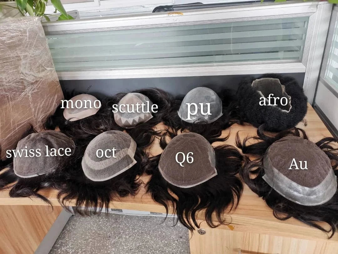 Super thin skin men replacement human hair pieces toupee, hair piece for black men, black mens toupee hair  OCT Afro topper