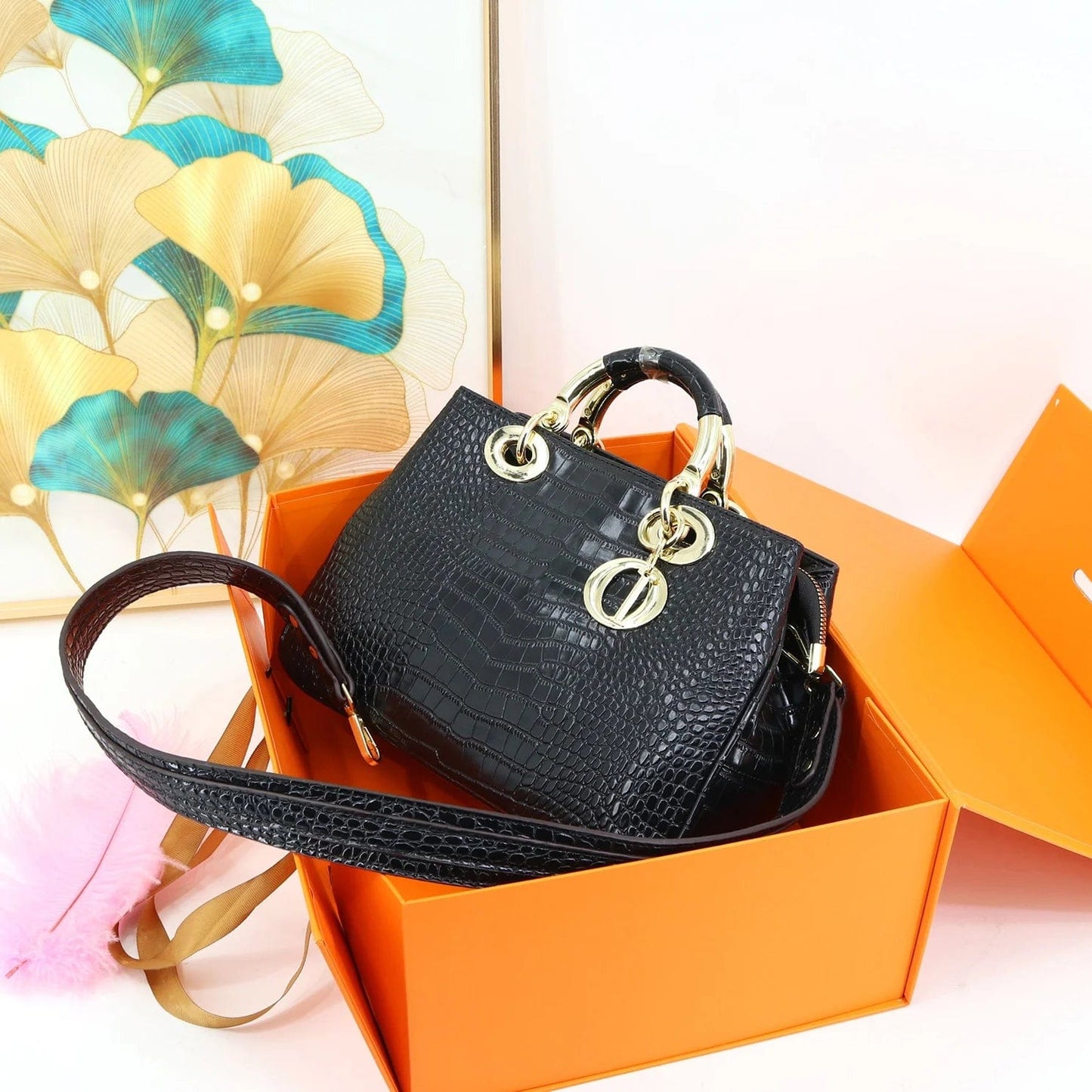 Supper product women's handbag quality crocodile leather shoulder bag for ladies fashion designer bag metal handle female bag 33