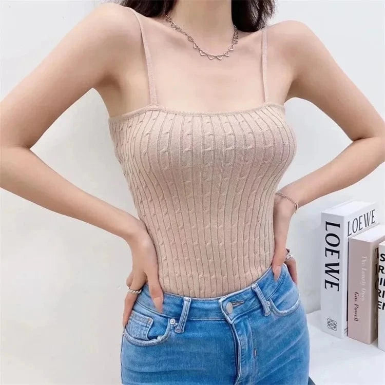 Supper Sexy Square Neck Thin Spaghetti Strap Sleeveless Women Twist Knit Ribbed Tight Feel Women Bodysuit