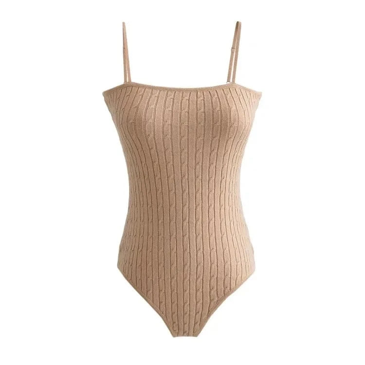 Supper Sexy Square Neck Thin Spaghetti Strap Sleeveless Women Twist Knit Ribbed Tight Feel Women Bodysuit