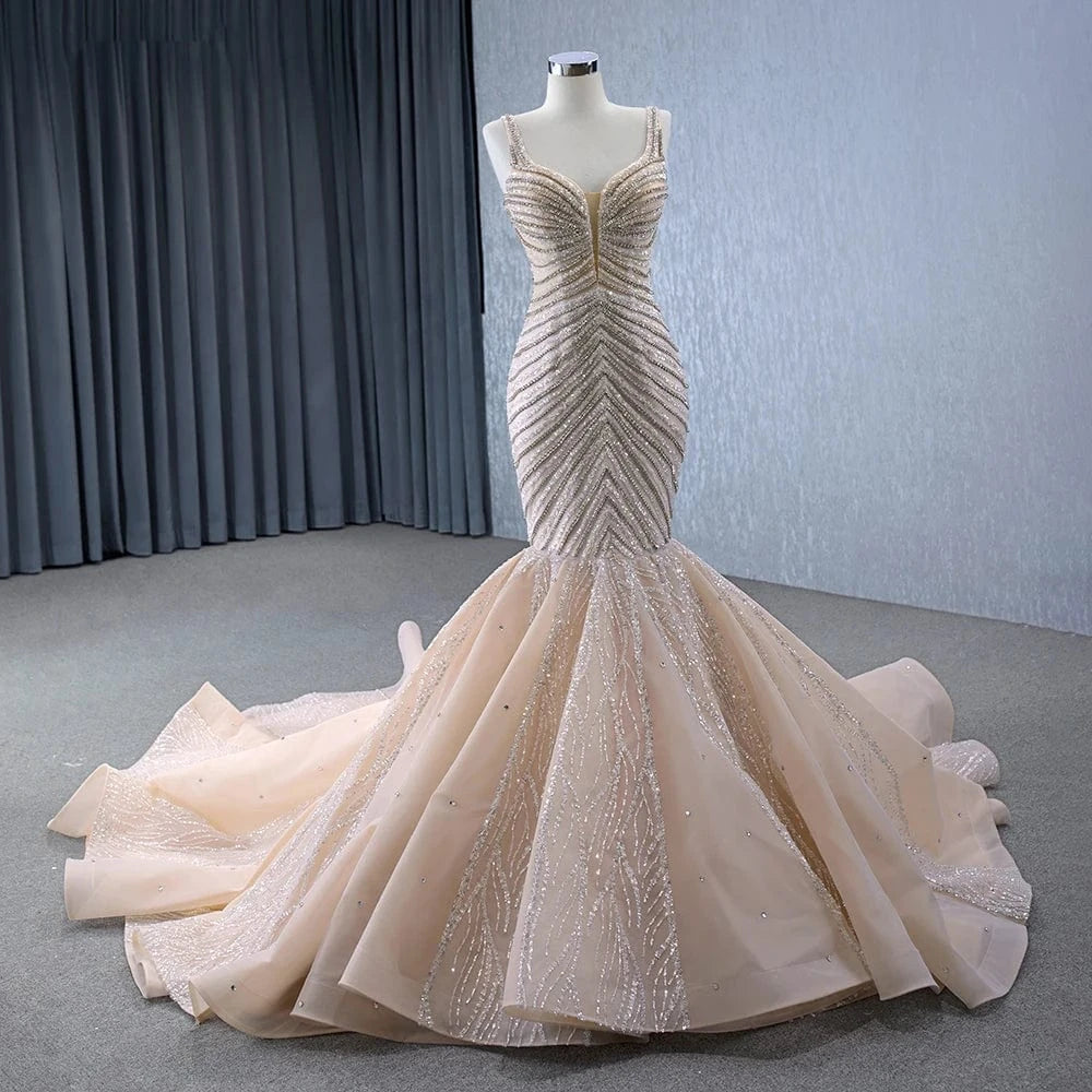 Suspender Sleeveless Beaded Mermaid Prom Dresses Pageant Dress Diamond Shines Evening Dress Rsm241019