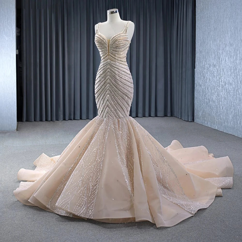 Suspender Sleeveless Beaded Mermaid Prom Dresses Pageant Dress Diamond Shines Evening Dress Rsm241019