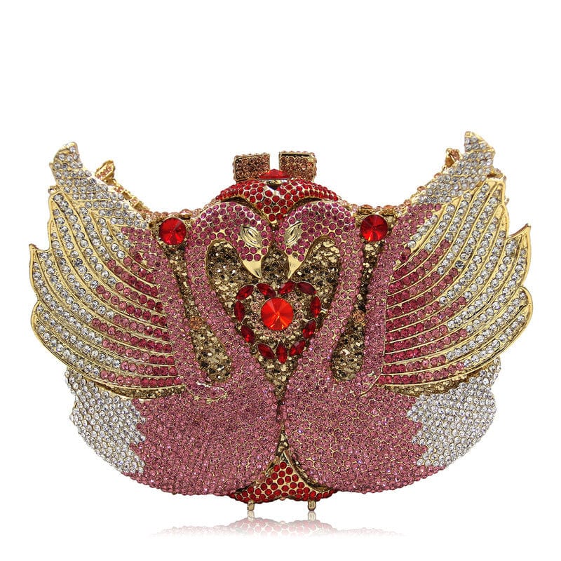 Swan Pink Custom Women bling diamond party skull handbag hand rhinestone Pumpkin ice cream clutch Butterfly owl Swan  purse evening bags