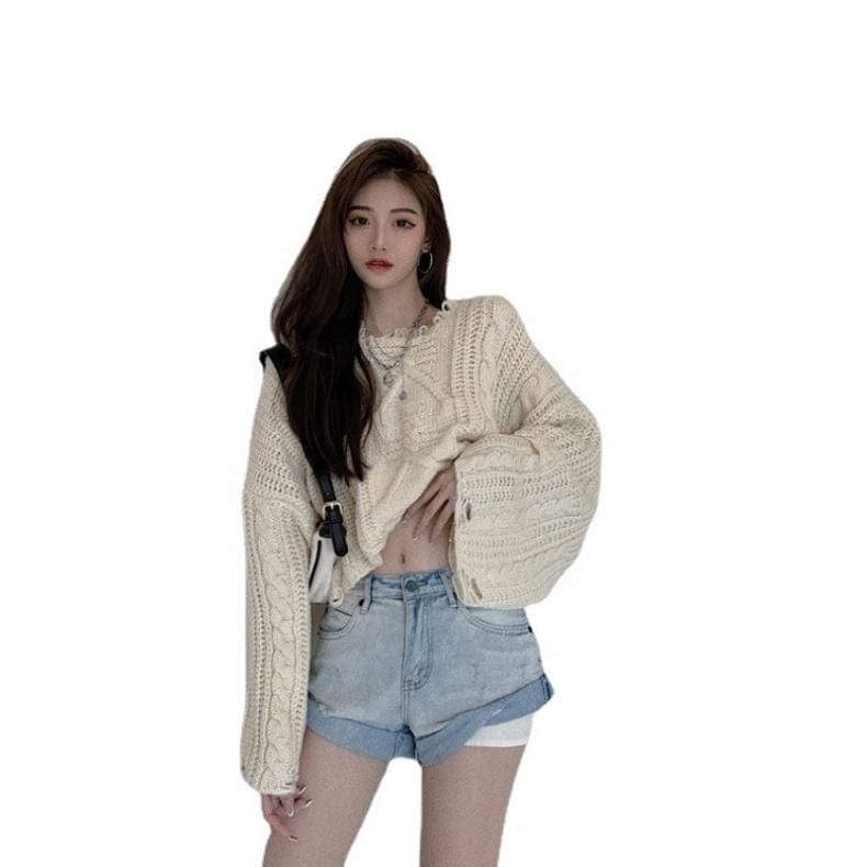 Sweater Women's Loose Idle Style Twist Frayed Western Hot Girl Ripped Top