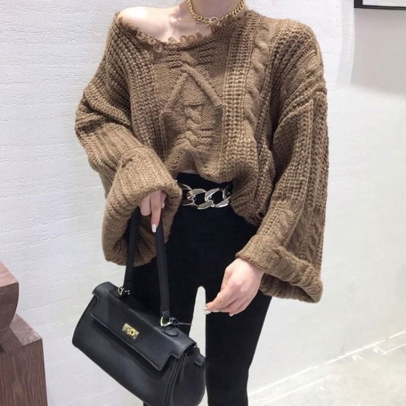 Sweater Women's Loose Idle Style Twist Frayed Western Hot Girl Ripped Top