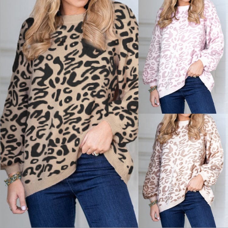 sweater women turtleneck leopard knitted sweater animal print winter thick female pullovers casual tops oversized sweater