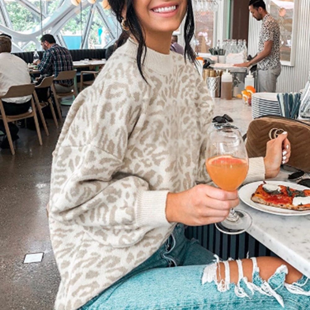 sweater women turtleneck leopard knitted sweater animal print winter thick female pullovers casual tops oversized sweater