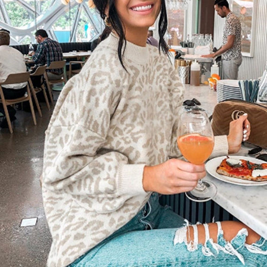 sweater women turtleneck leopard knitted sweater animal print winter thick female pullovers casual tops oversized sweater