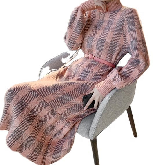 Sweaters Knit Knitted For Womens V Wholesale Korea Style Round Neck Plus Size Loose Women Patchwork Stripe Women Sweater Dress