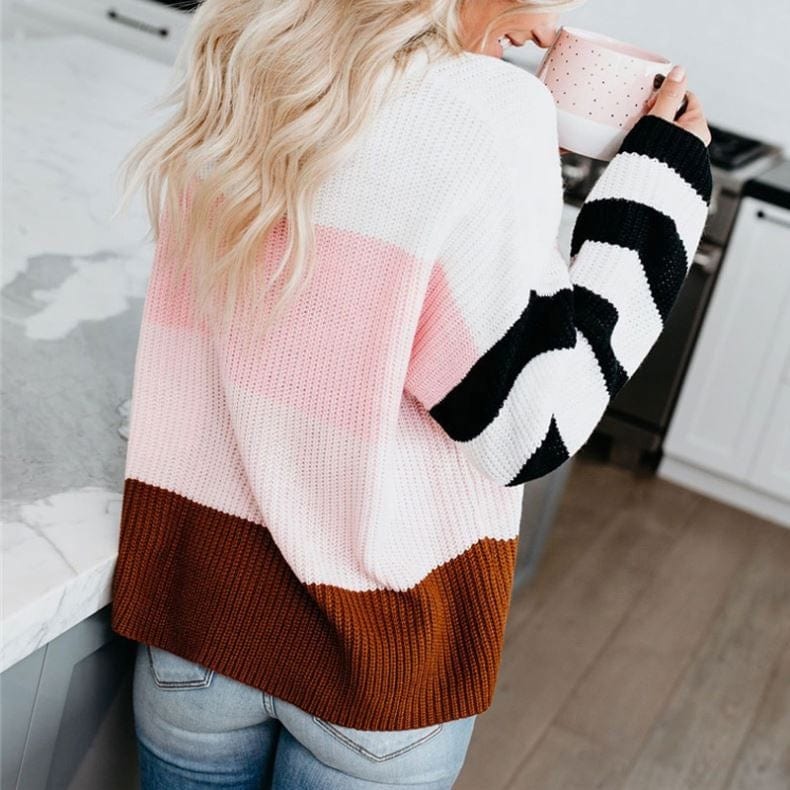 Sweaters Woman Knit For De Women's Oversize Pullover Knitted Jumper With Long Sleeve V Neck Casual Striped Winter Sweater Women