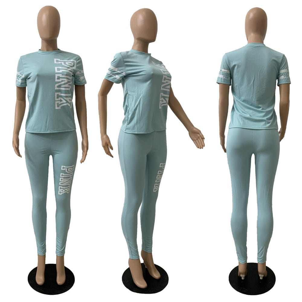 Sweatsuit Sets Women Pink Letter 2 Piece Tracksuit Outfits Summer Sweat Sportswear Womens Sweatpants Two Piece Joggers Set