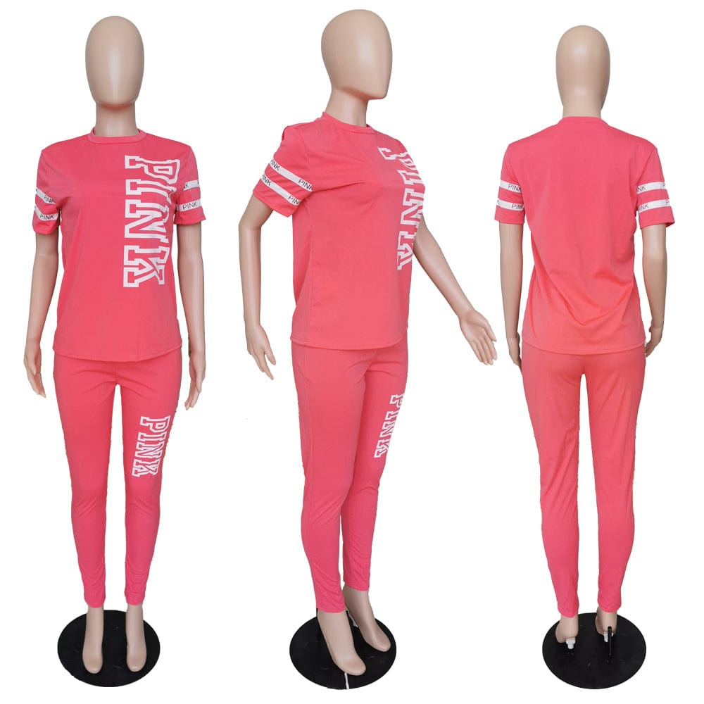 Sweatsuit Sets Women Pink Letter 2 Piece Tracksuit Outfits Summer Sweat Sportswear Womens Sweatpants Two Piece Joggers Set