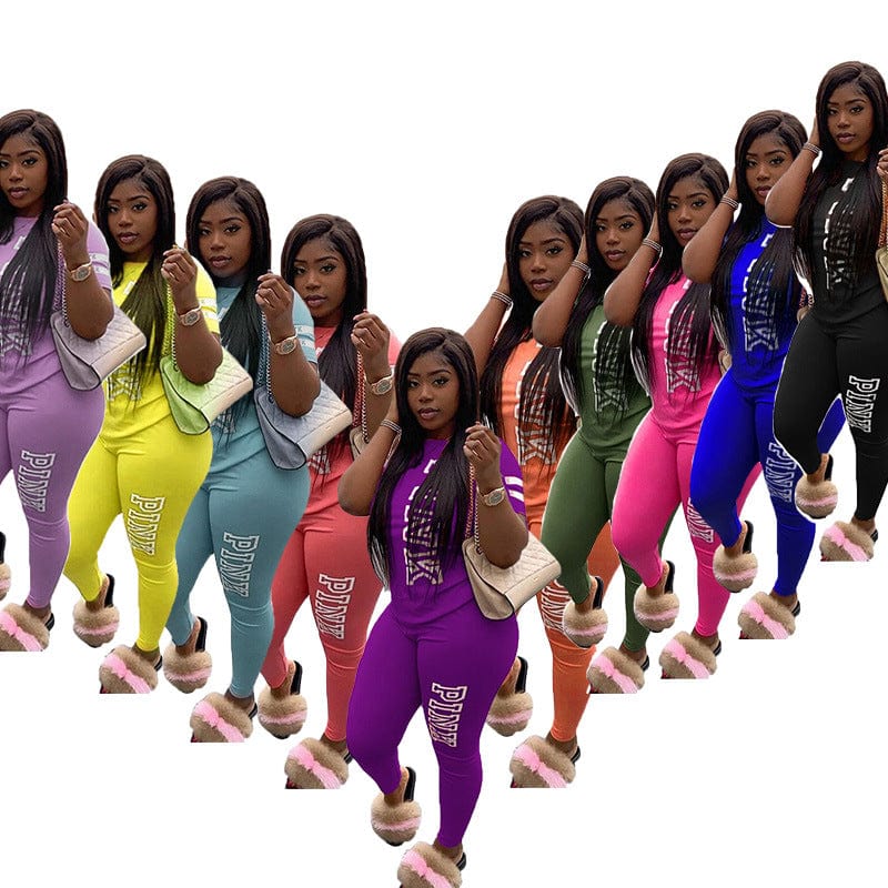 Sweatsuit Sets Women Pink Letter 2 Piece Tracksuit Outfits Summer Sweat Sportswear Womens Sweatpants Two Piece Joggers Set