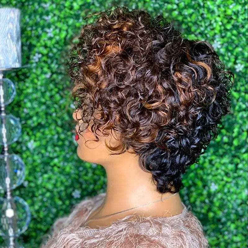 Swiss Lace Ombre Brown Color Curly Pixie Cut Bob Virgin Cuticle Aligned Hair Lace Front Wigs