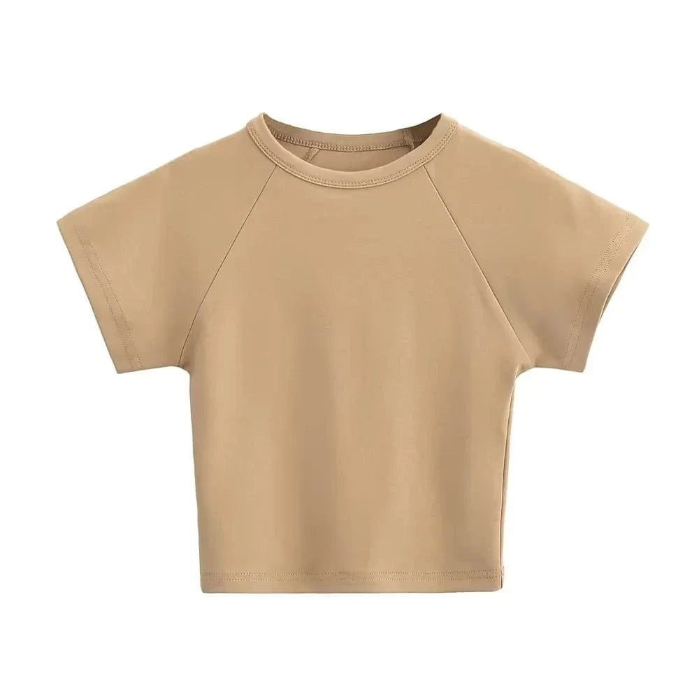 T shirt Manufacture Crop Bady Tee Custom logo Cute crew neck raglan seam short sleeve crop t shirts for women