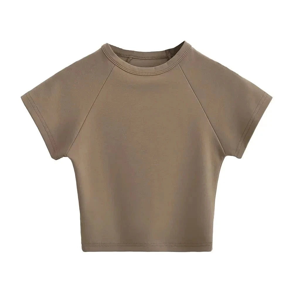 T shirt Manufacture Crop Bady Tee Custom logo Cute crew neck raglan seam short sleeve crop t shirts for women