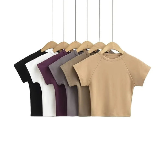 T shirt Manufacture Crop Bady Tee Custom logo Cute crew neck raglan seam short sleeve crop t shirts for women