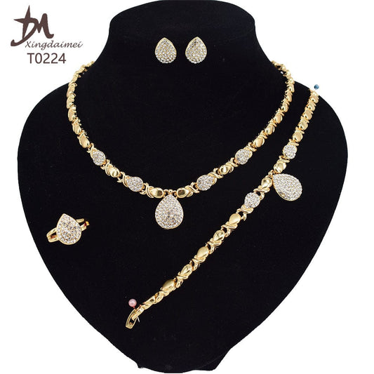 T0224 American Hot Sale high quality X water drop 18 K gold plated jewelry set