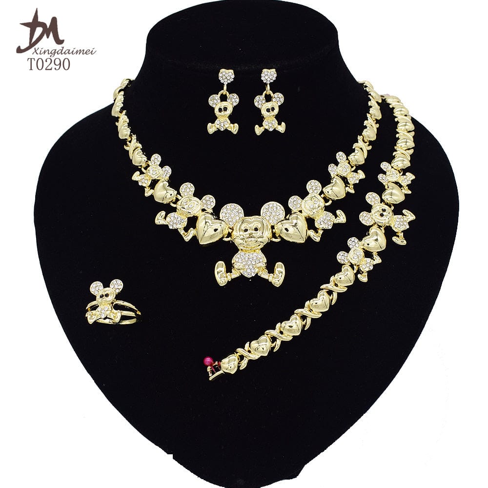 T0248 Wholesale New Design 18K gold plated X diamond big heart jewelry set