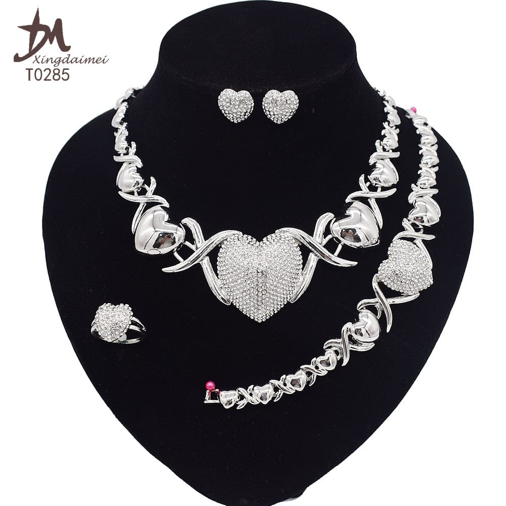 T0248 Wholesale New Design 18K gold plated X diamond big heart jewelry set