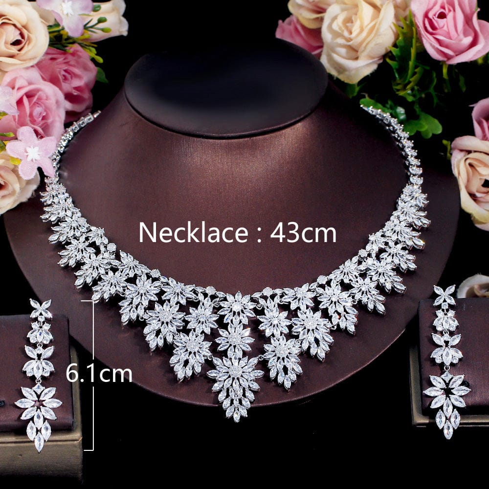 T0864 Luxury Big Statement Heavy Cubic Zirconia Women's Long Tassel Wedding Necklace and Earrings Pageant Jewelry Sets for Brides