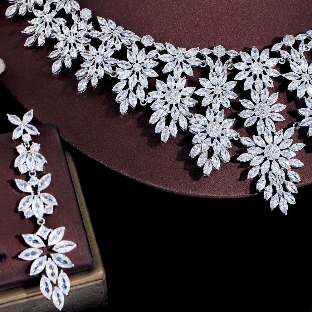 T0864 Luxury Big Statement Heavy Cubic Zirconia Women's Long Tassel Wedding Necklace and Earrings Pageant Jewelry Sets for Brides