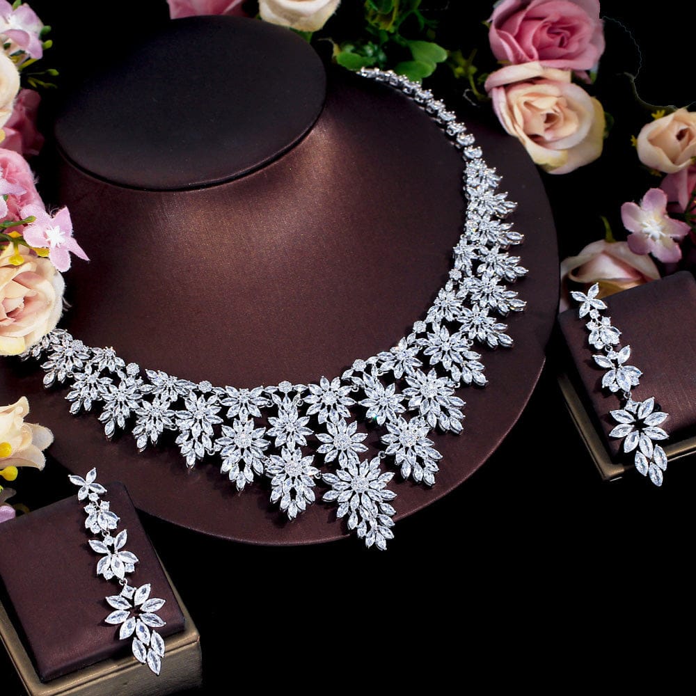 T0864 Luxury Big Statement Heavy Cubic Zirconia Women's Long Tassel Wedding Necklace and Earrings Pageant Jewelry Sets for Brides